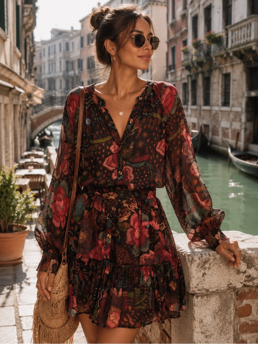 FARM RIO x Anthro • BLOGGER FAVE• Black River Creatures Floral Belted Dress XS